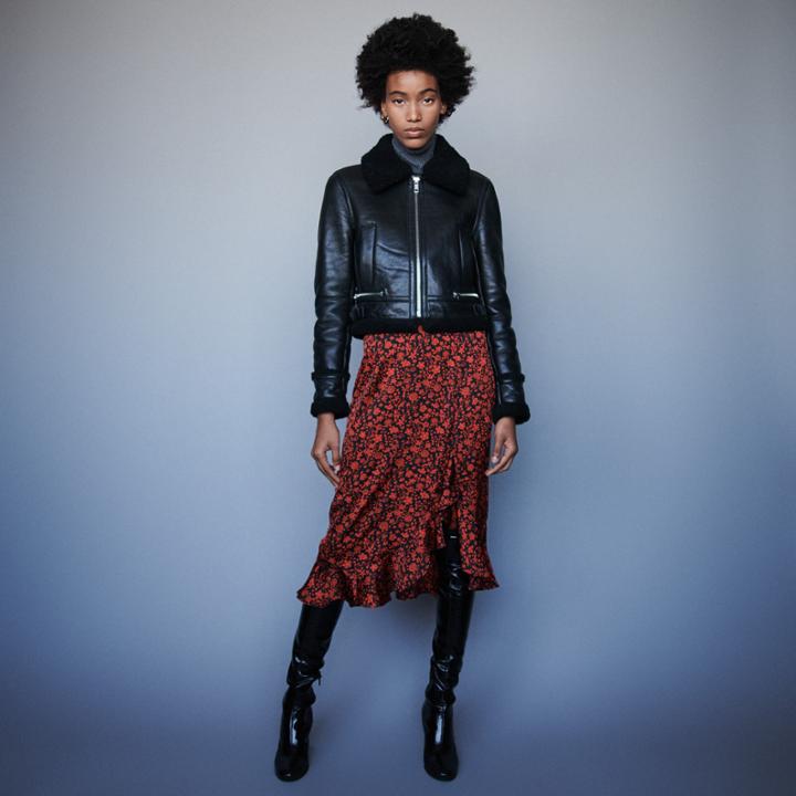 Maje Leather Jacket With Shearling Collar