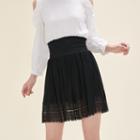 Maje Pleated Skirt With Dotted Swiss And Lace