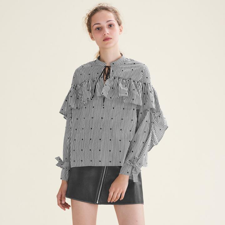 Maje Striped Blouse With Frills
