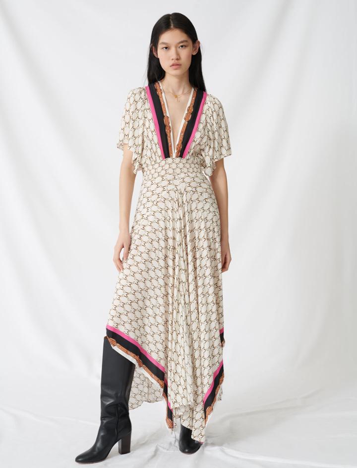 Maje Muslin Dress With Scarf Print