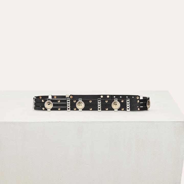 Maje Leather Belt With Medallions