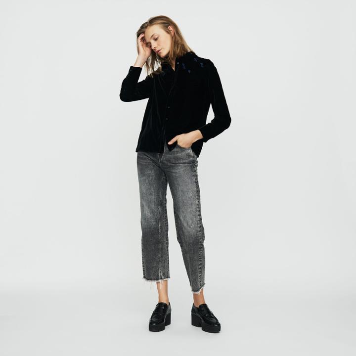 Maje Shirt In Embroidered Velvet
