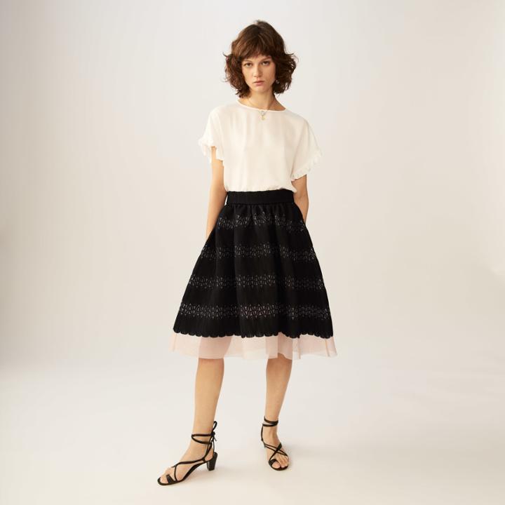 Maje Basket Weave And Tulle Midi Skirt