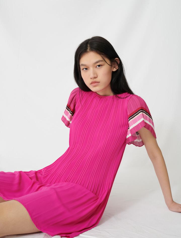 Maje Pleated Dress With Sporty Stripes