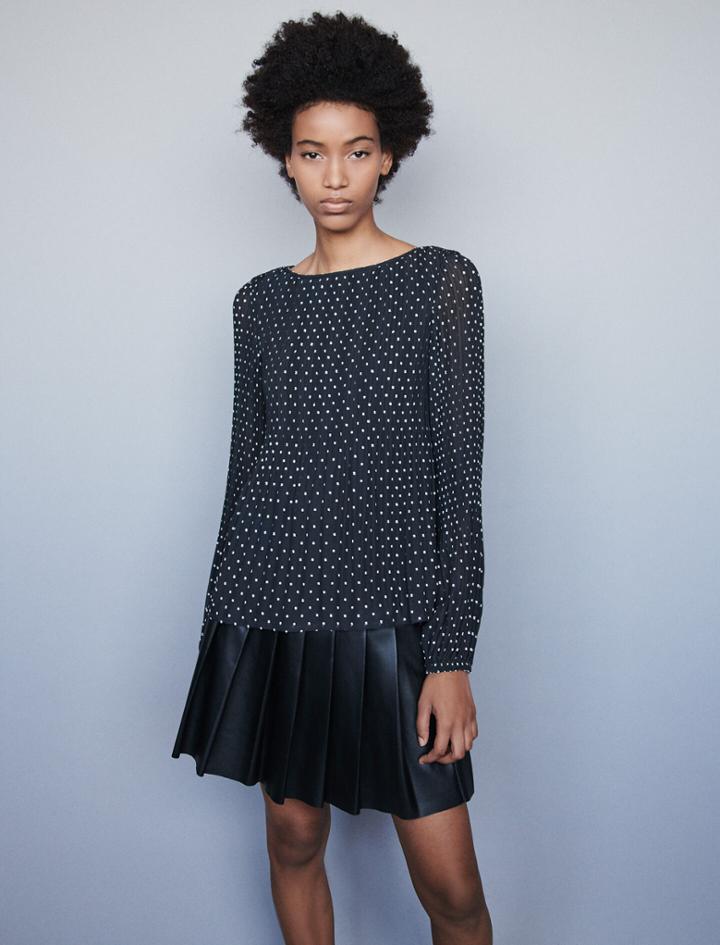 Maje Embroidered Pleated Top