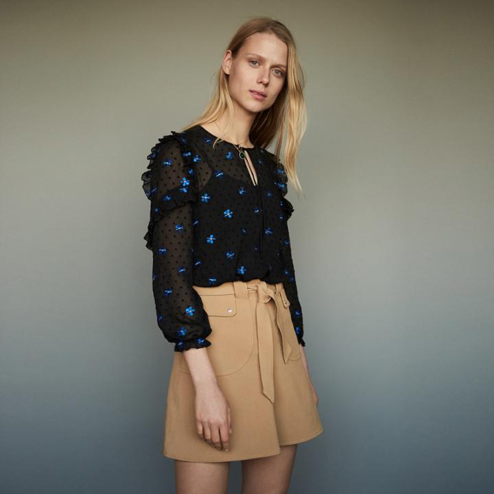 Maje Embroidered Chiffon Top