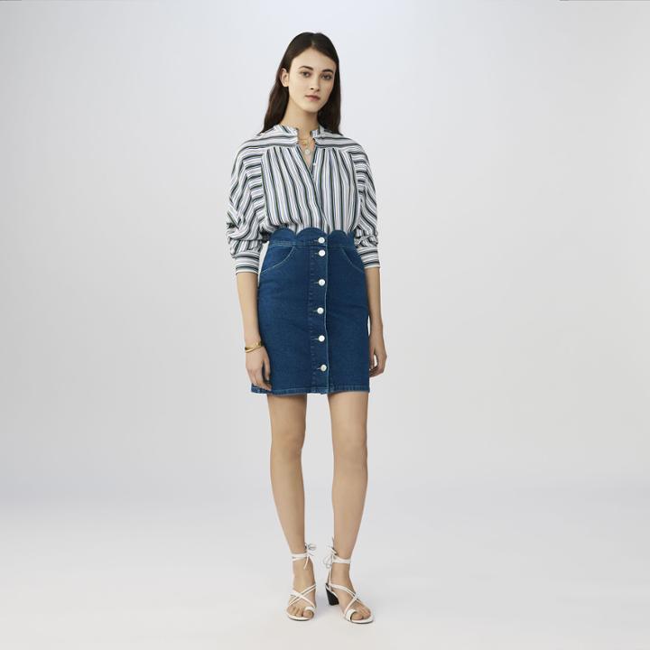 Maje Denim Skirt With Novelty Cuts