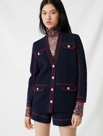 Maje Cardigan With Contrasting Topstitching