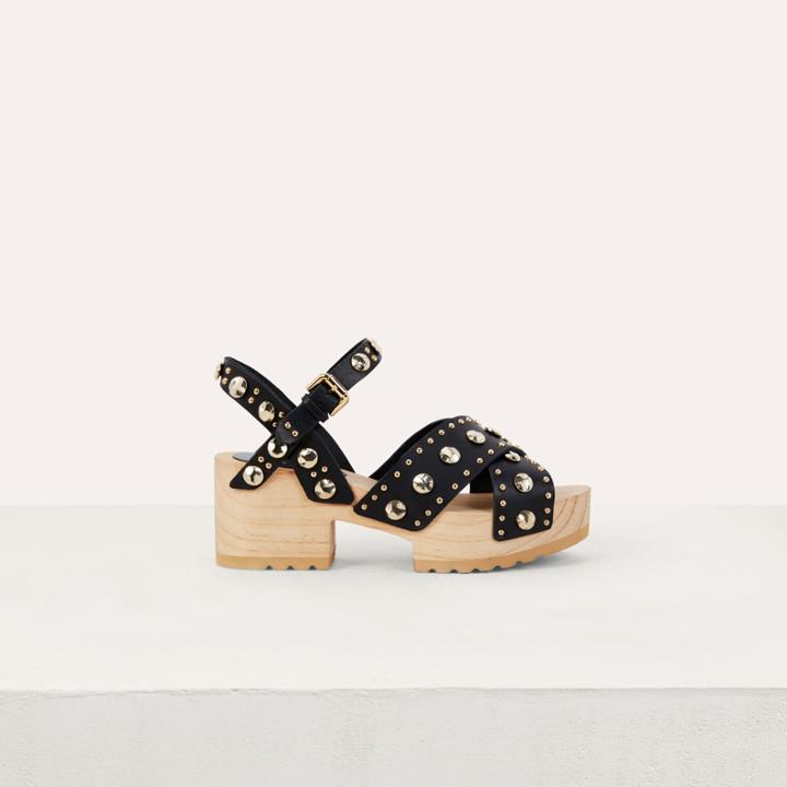 Maje Wood Heel Sandals With Studs