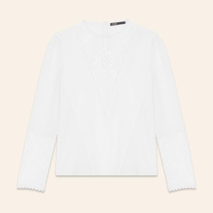 Maje Dotted Swiss And Lace Top