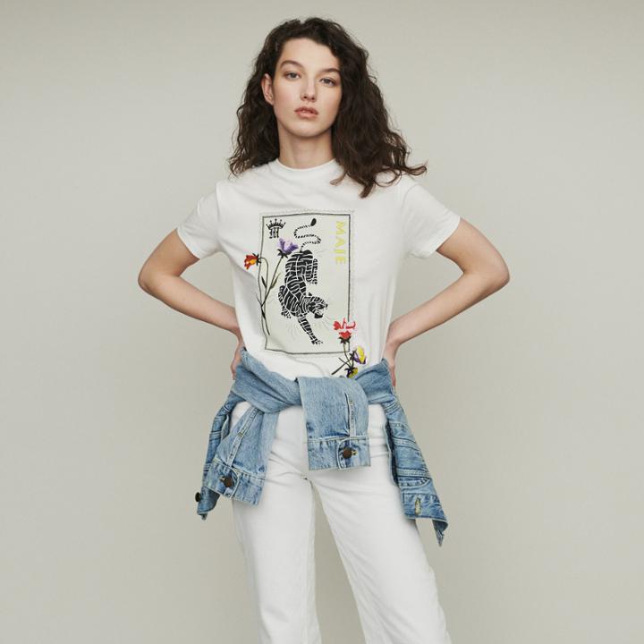 Maje Printed Embroidered T-shirt