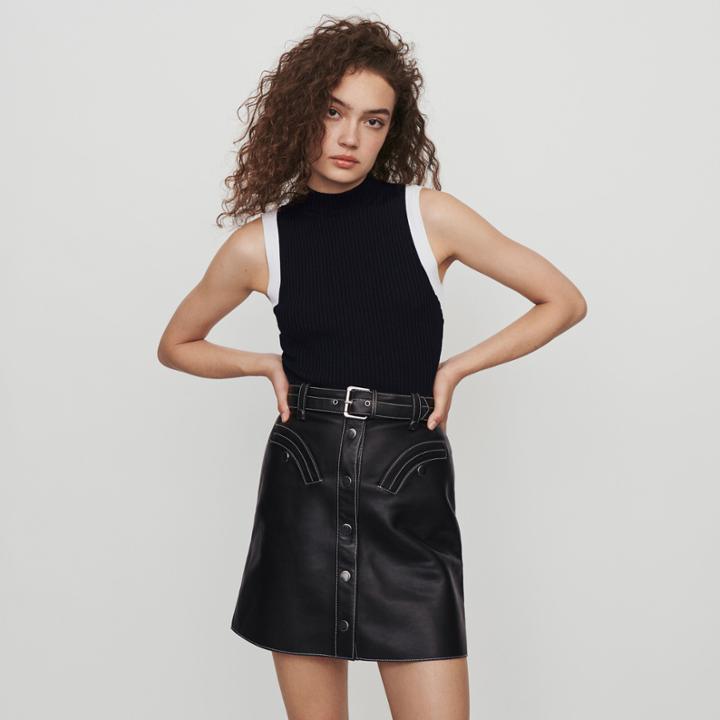 Maje Light Sleeveless Contrast Ribbed Sweater