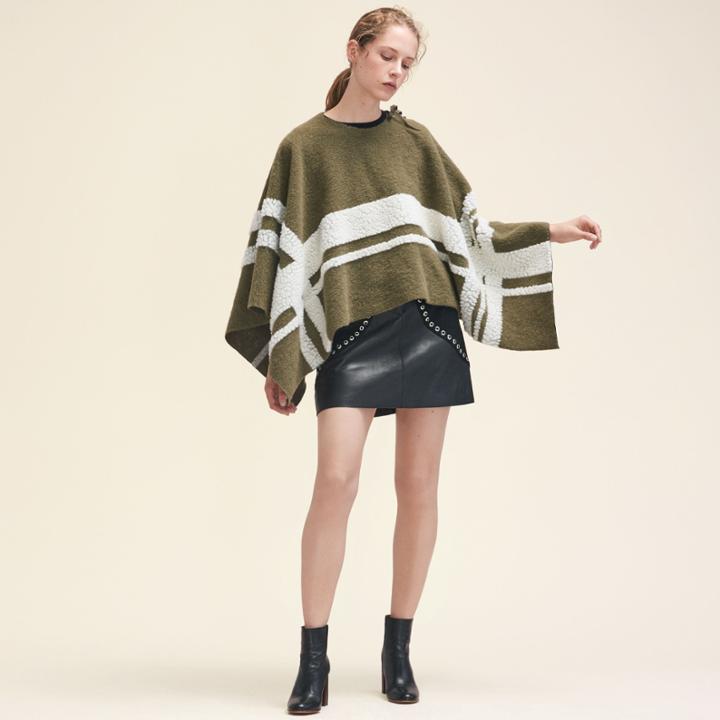 Maje Poncho With A Mix Of Fabrics