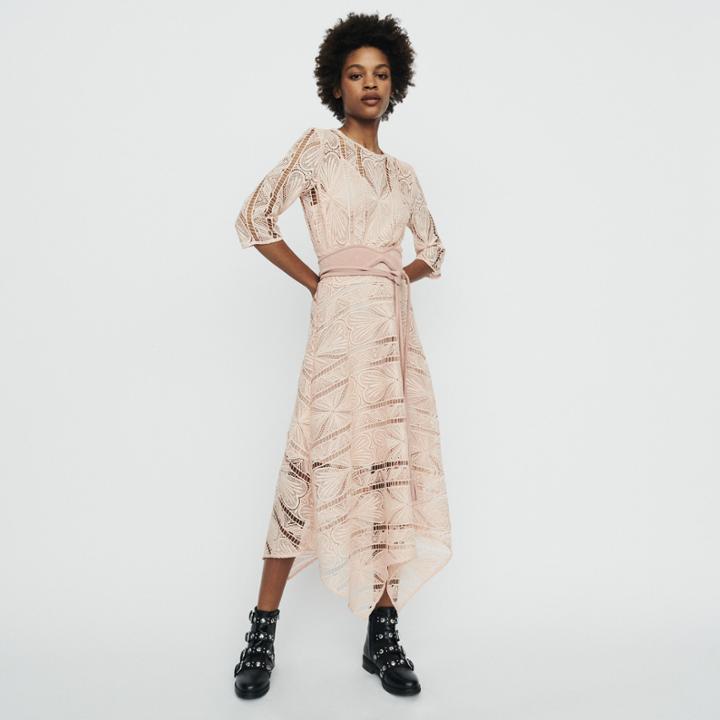 Maje Long Dress In Guipure
