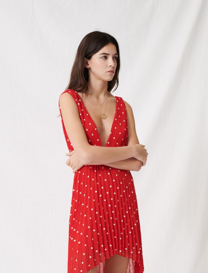 Maje Embroidered And Pleated Dress
