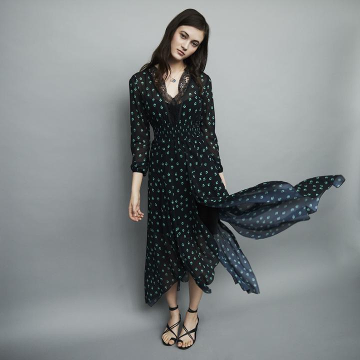Maje Asymmetrical Long Print Dress