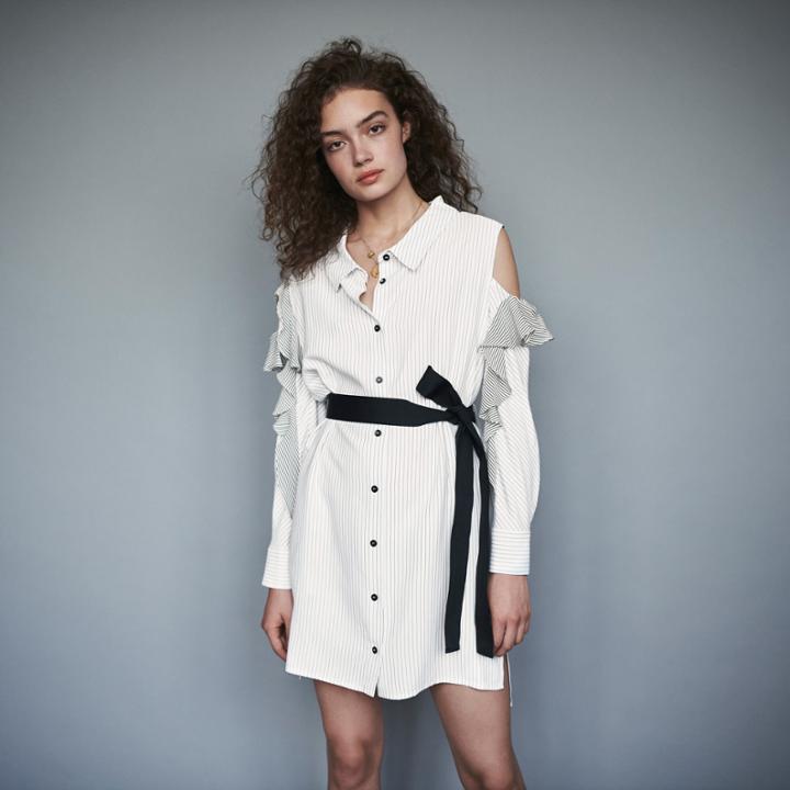 Maje Striped Ruffled Shirt Dress