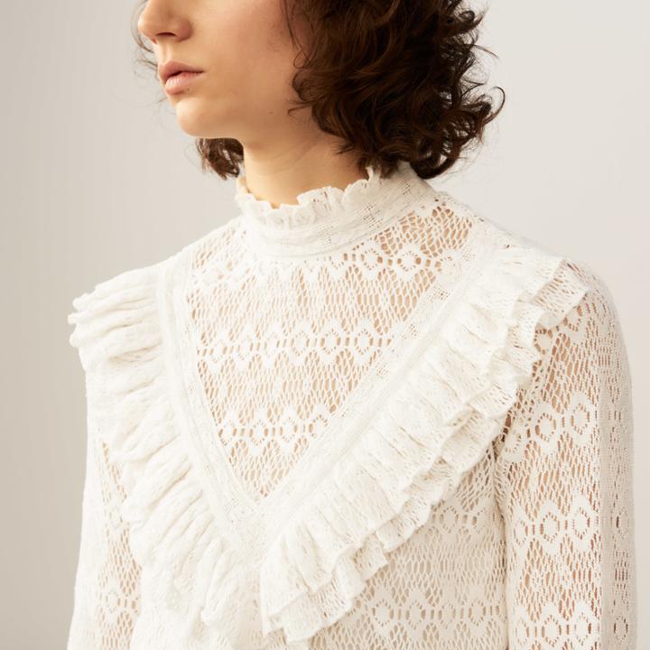 Maje Lace Top With Satin Belt