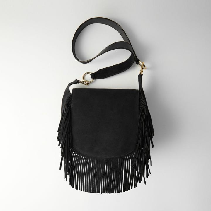Maje Leather And Suede Fringe Gyps Gm Handbag