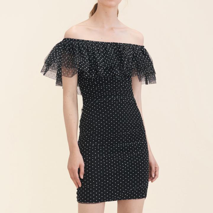 Maje Polka-dot Draped Dress