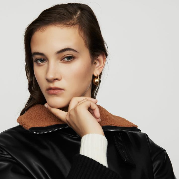 Maje Leather-style Jacket With Fur Collar
