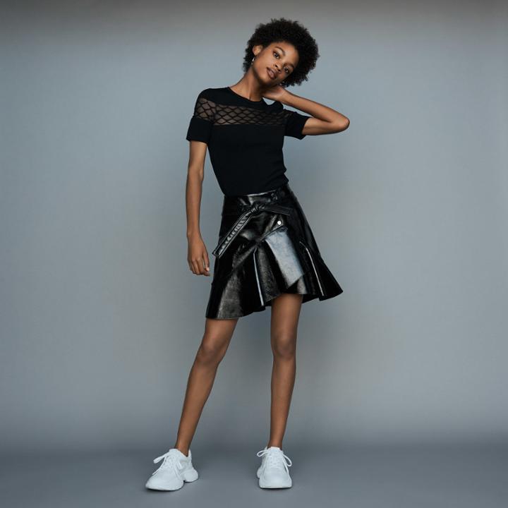 Maje Stretch Knit Top With Tulle