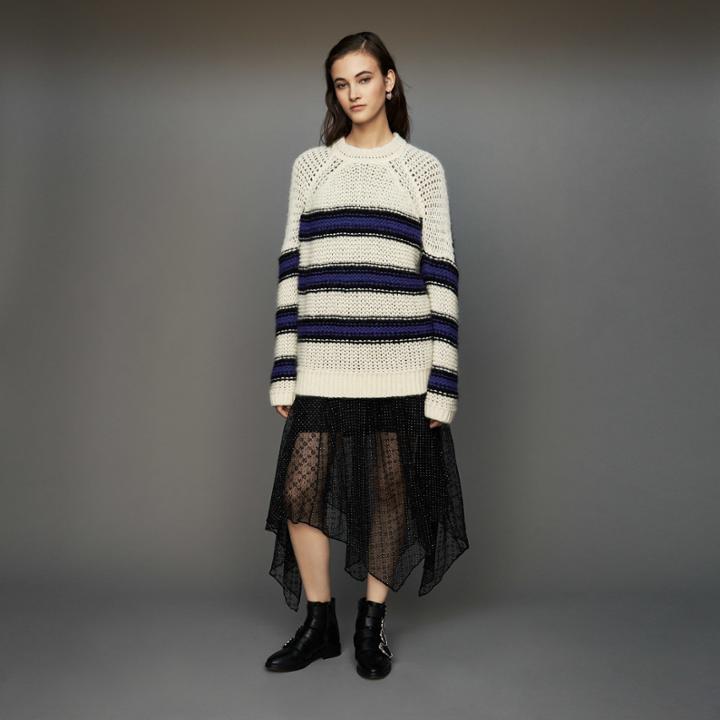 Maje Oversize Sweater In Tricolor Knit