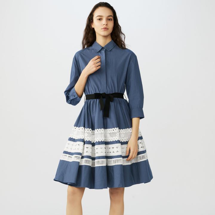 Maje Bicolored Embroidered Shirt Dress