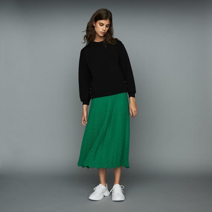 Maje Long Pleated Chevron Skirt