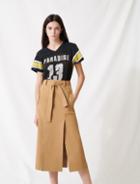 Maje Camel Skirt With Inlaid Belt