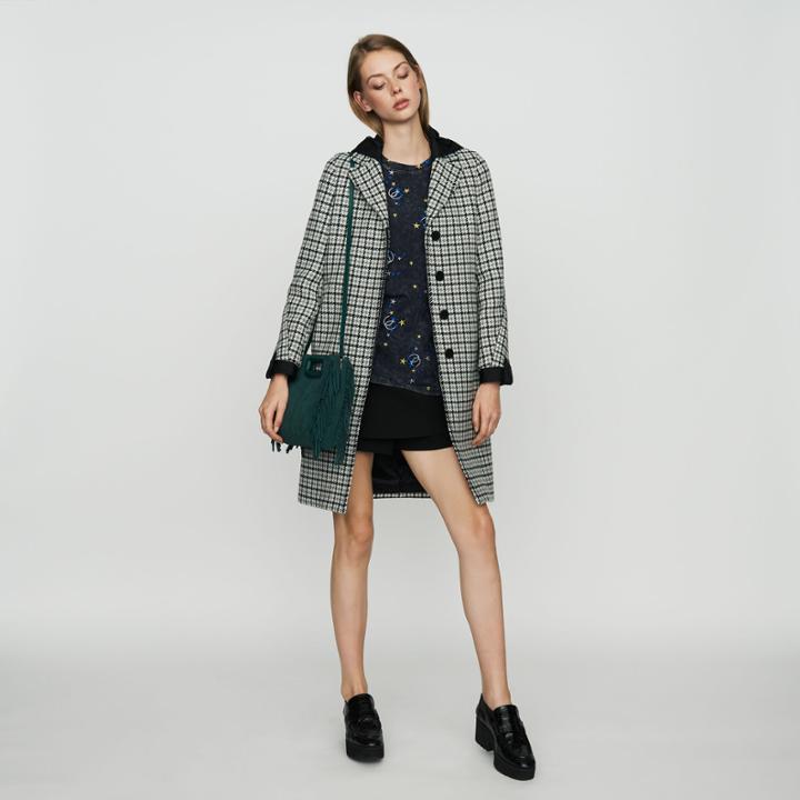 Maje Straight Fitted Houndstooth Print Coat