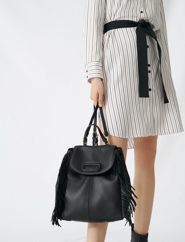 Maje M Leather Backpack With Chain