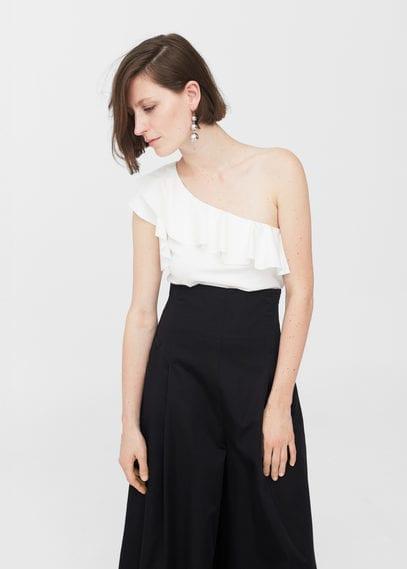 Mango Mango Ruffled Asymmetric T Shirt