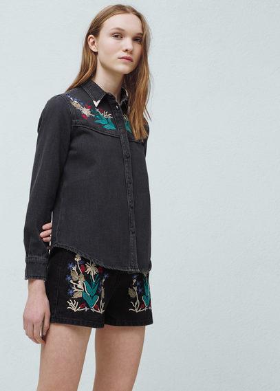 Mango Mango Embroidered Denim Shirt