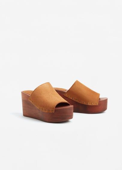 Mango Mango Wooden Sole Leather Wedges