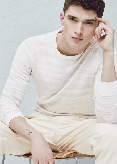 Mango Man Mango Man Striped Cotton Linen-blend Sweater
