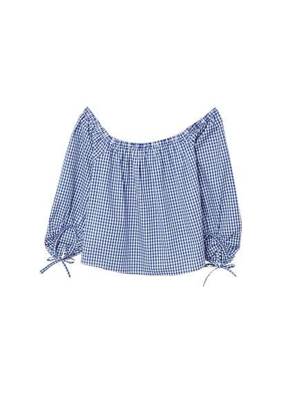 Mango Mango Gingham Check Off-shoulder Blouse