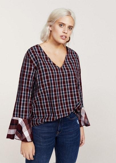 Violeta By Mango Violeta By Mango Ruffled Sleeve Checked Blouse