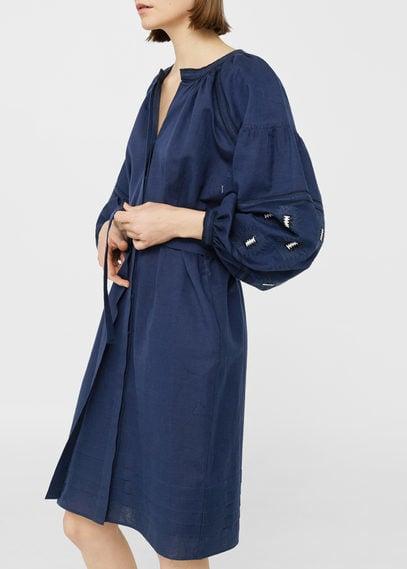 Mango Mango Embroidery Linen Dress