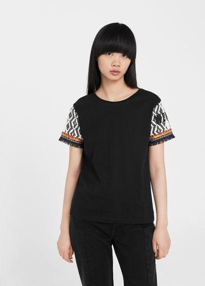 Mango Mango Embroidered Sleeve T Shirt