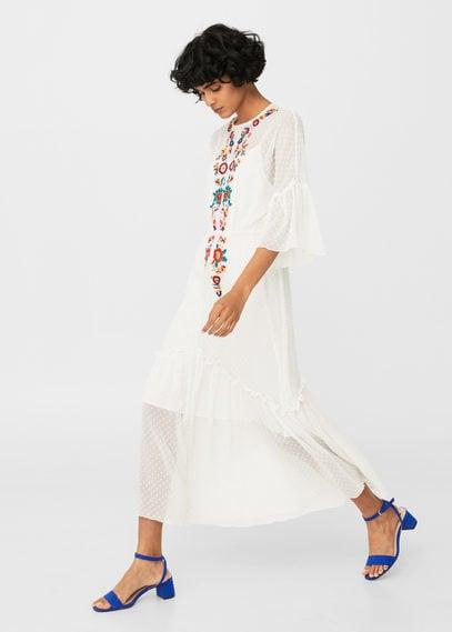 Mango Mango Plumeti Floral Embroidered Dress