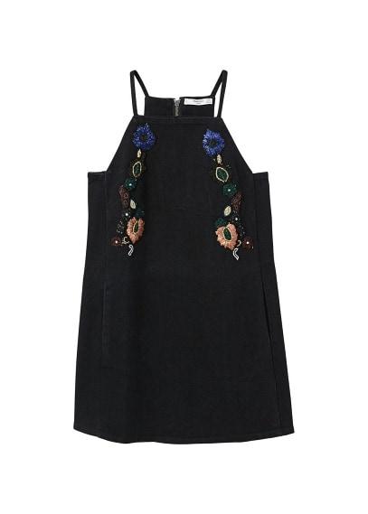 Mango Mango Embroidered Denim Pinafore Dress