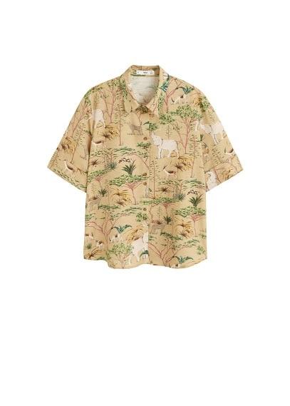 Mango Mango Printed Linen Shirt