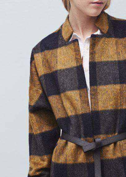 Mango Check Pattern Textured Coat