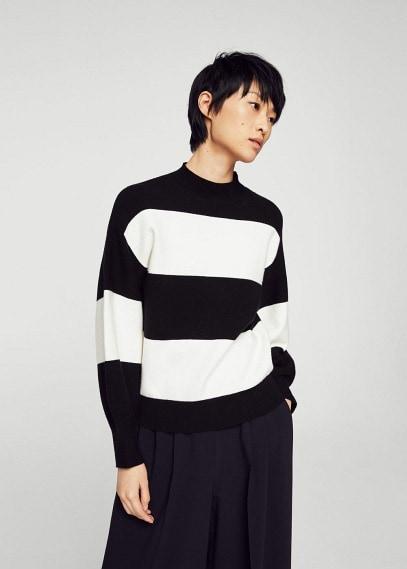 Mango Mango Puffed Sleeves Striped Sweater