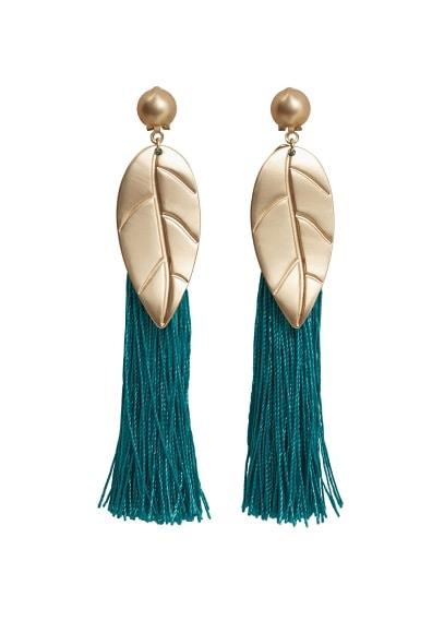 Violeta By Mango Violeta By Mango  Metal Leaf Fringed Earrings