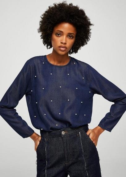 Mango Mango Pearl Denim Blouse
