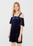 Mango Mango Velvet Cold-shoulder Dress