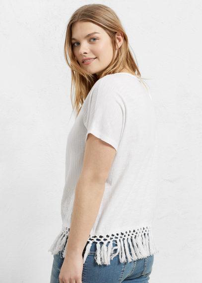 Violeta By Mango Violeta By Mango Fringed Cotton T Shirt