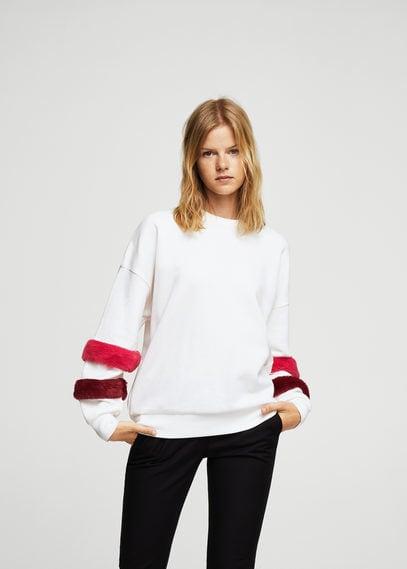 Mango Mango Fur Sleeves Sweatshirt